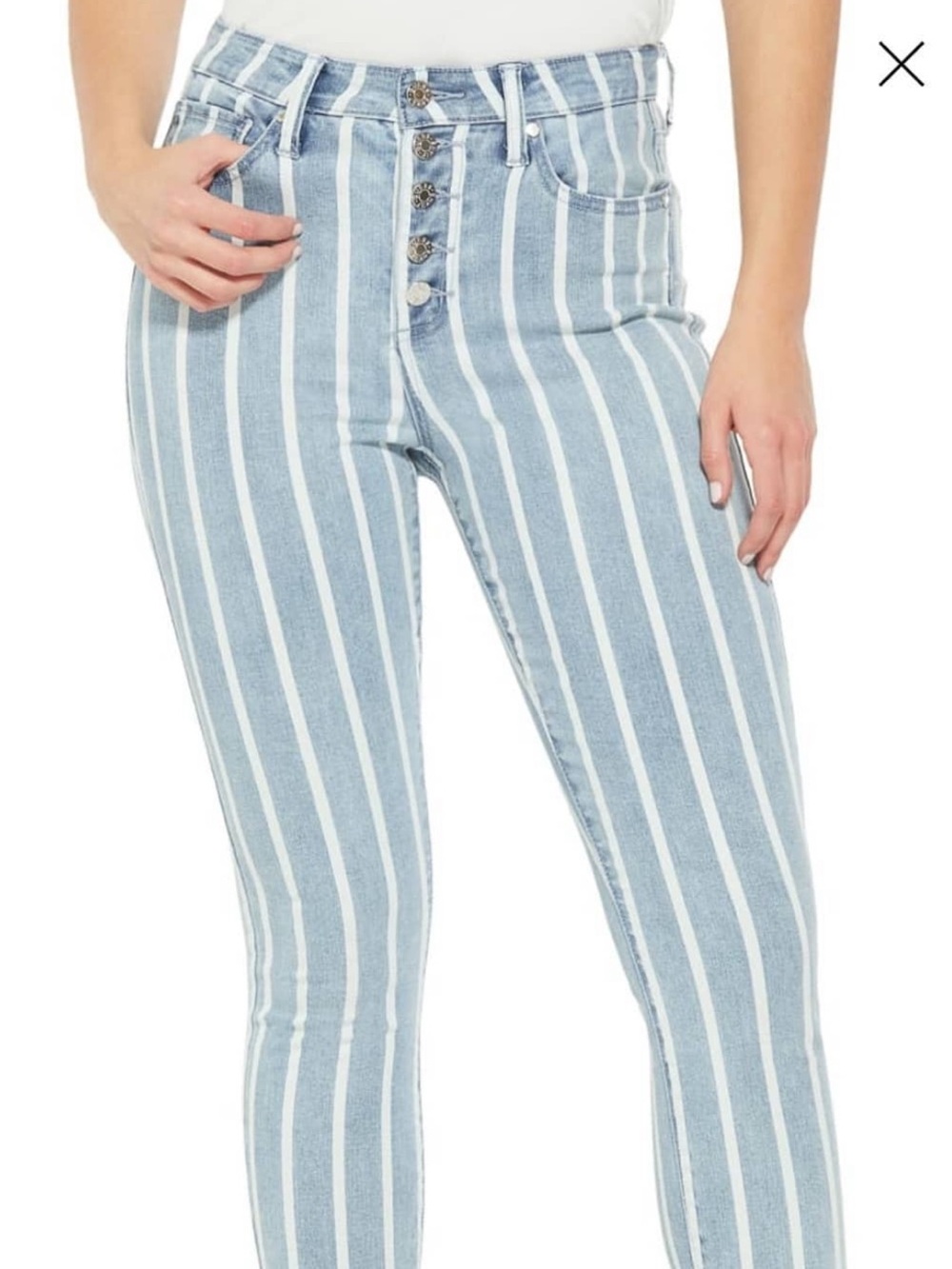 GUESS High-Rise Striped Skinny Jeans